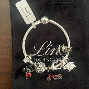 Linx Snake Chain Bracelet with Motorcycle Mama Themed Charms